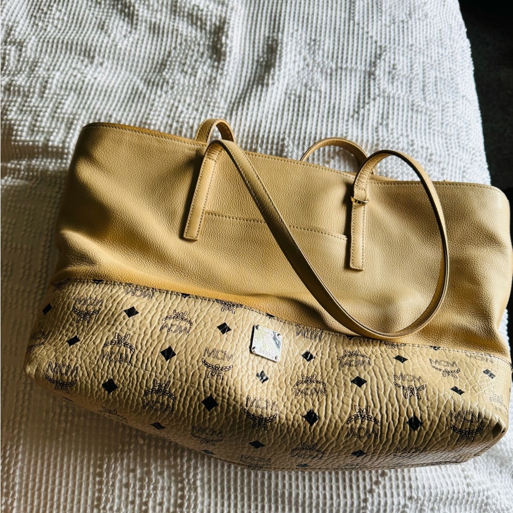 MCM Two-Tone Tan & Beige Leather Tote